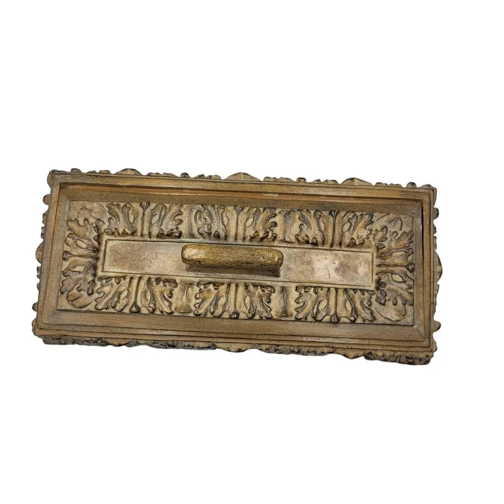 Vintage Lidded Jewelry Box International Bazaar Faux Wooden‎ Carved Velvet Lined